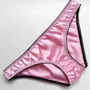 Pink Satin Bikini Panties with Black Trim